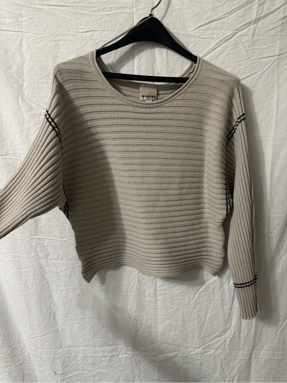 Soft Taupe Ribbed Crewneck Sweater - INDUSTRY